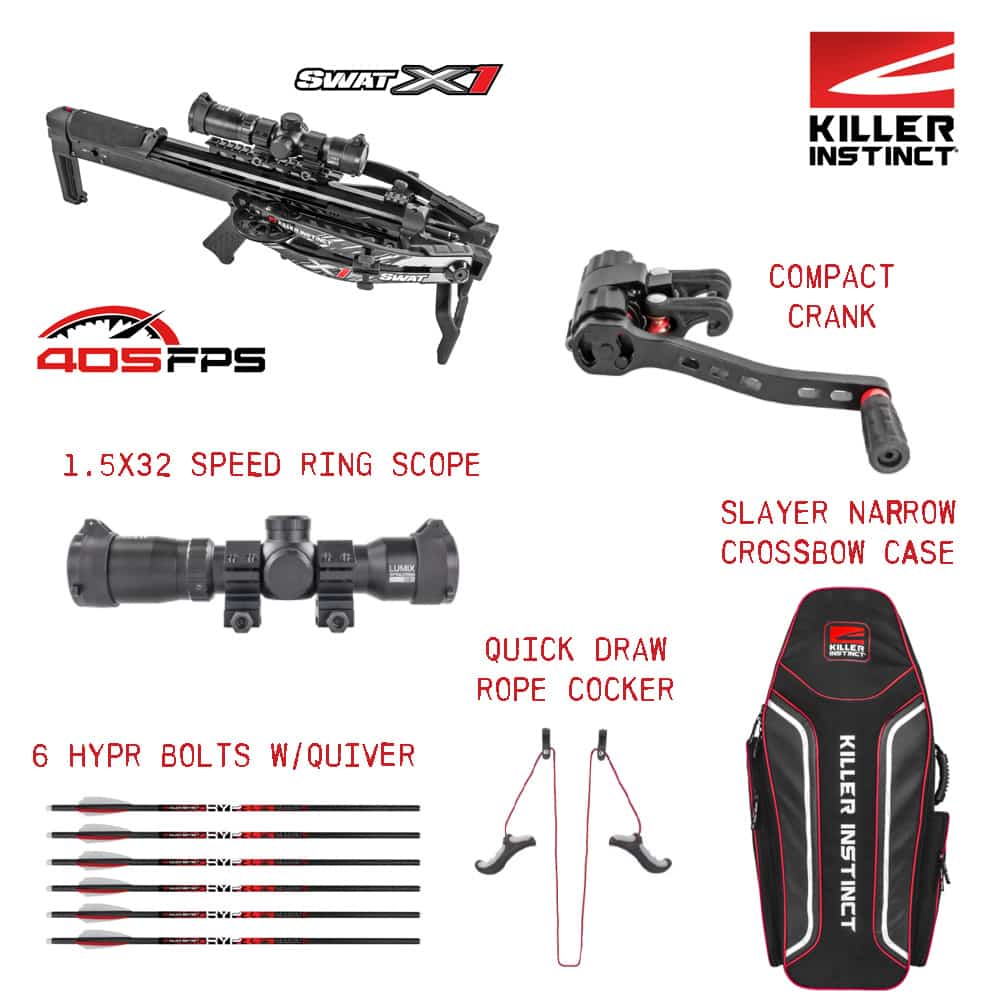 KILLER INSTINCT SWAT X1 CROSSBOW WITH FREE SLAYER CASE, 3 EXTRA HYPER